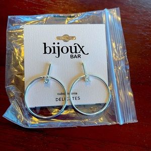 Bijoux CZ hoop and bar earrings with post back, secure backs, new with tags